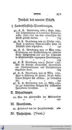 Innhalt des neunten Stücks.