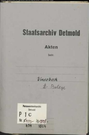 Belegakten zum Heiratsregister der katholischen Gemeinde Vinsebeck, Kreis Höxter (1808-1814)
