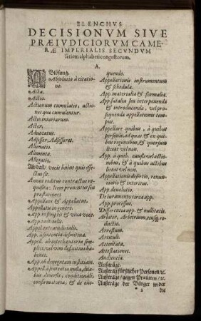 Elenchus Decisionum Sive Praeiudiciorum Camerae Imperialis Secundum seriem alphabeti congestorum