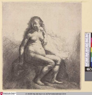 [Weiblicher Akt auf einem Erdhügel; Naked Woman on a Mound; Femme nue assise sur une butte]