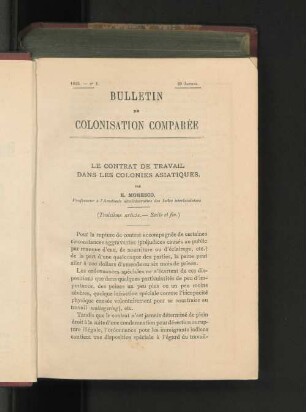 Le Contrat De Travail Dans Les Colonies Asiatiques.