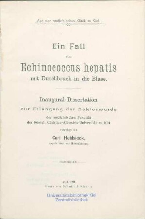 Ein Fall von Echinococcus hepatis mit Durchbruch in die Blase