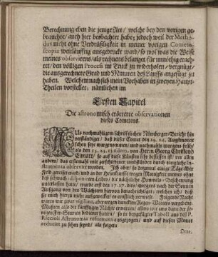 Ersten Kapitel Die astronomisch erörterte observationen dieses Cometens