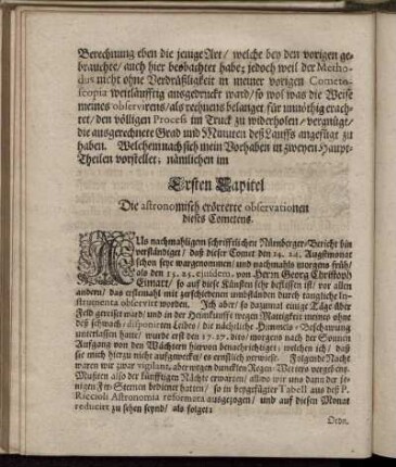 Ersten Kapitel Die astronomisch erörterte observationen dieses Cometens