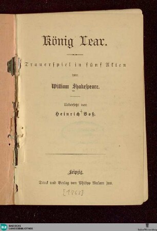 König Lear : Trauerspiel in fünf Akten
