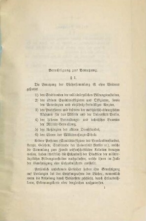 Benutzungsordnung für die Büchersammlung des Königlichen Medizinisch-Chirurgischen Friedrich-Wilhelms-Instituts