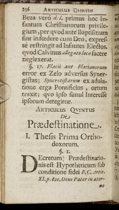 Articulus Quintus De Praedestinatione