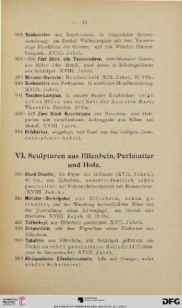 VI. Sculpturen aus Elfenbein, Perlmutter und Holz (Nr. 245-276)