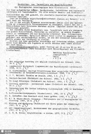 Doubletten- bzw. Tauschliste der Umweltbibliothek
