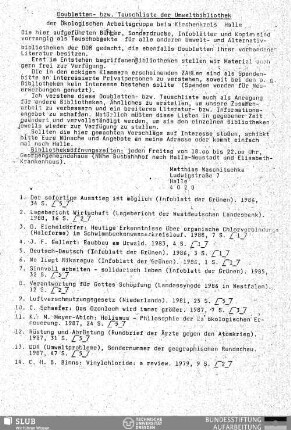 Doubletten- bzw. Tauschliste der Umweltbibliothek