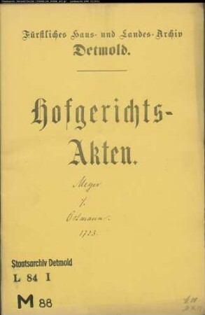 Meyer, Joh. Bernhard, Stadtmusikus zu Salzuflen gegen Jobst Christoph Ostmann in Währentrup - Schuldforderung