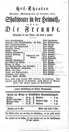 Shakspeare in der Heimath, oder: Die Freunde