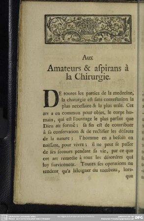 Aux Amateurs & aspirans à la Chirurgie