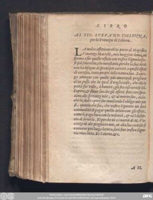 Al Sig. Stefano Collonna, per lo Prencipe di Salerno.