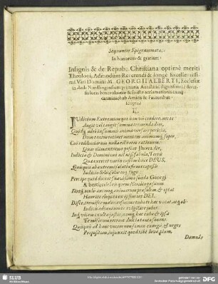 Sequunter Epigrammata. In honorem & gratiam ... M. Georgii Alberti, ...