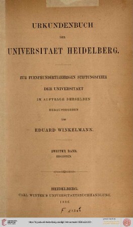 Band 2: Urkundenbuch der Universitaet Heidelberg: Regesten