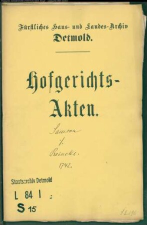 Samson, Salomon zu Horn gegen Reineke und Eickmeier zu Fromhausen - Schuldforderung