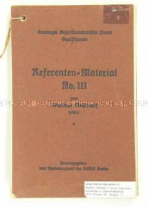 Schulungsmaterial für Funktionäre der SPD zur Reichstagswahl 1924