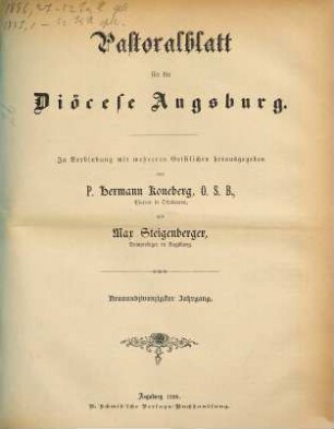 Pastoralblatt für die Diözese Augsburg. 29. 1886