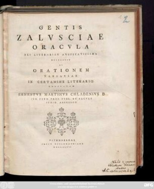 Gentis Zalvsciae Oracvla