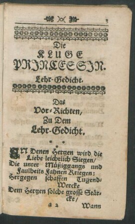 Die Kluge Princessin. Lehr-Gedicht.