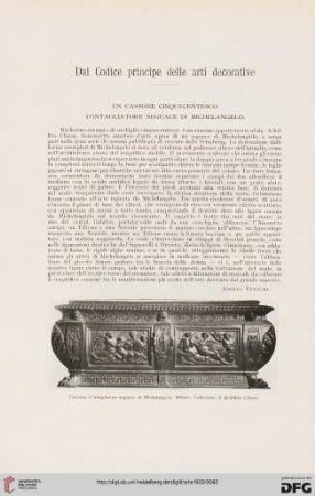 25: Dal codice principe delle arti decorative, [1] : un cassone cinquecentesco d'intagliatore seguace di Michelangelo