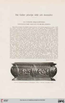 25: Dal codice principe delle arti decorative, [1] : un cassone cinquecentesco d'intagliatore seguace di Michelangelo