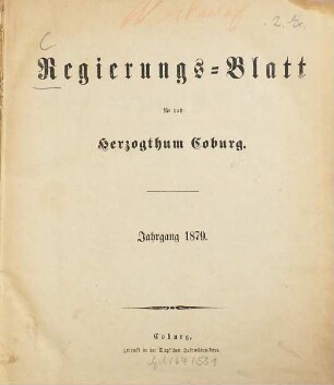 Regierungs-Blatt für das Herzogtum Coburg. 1879