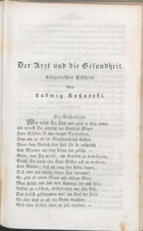 Der Arzt und die Gesundheit. Allegorisches Festspiel von Ludwig Koßarski.