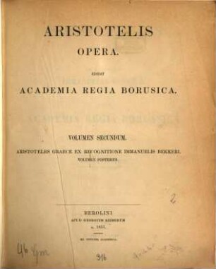 Aristotelis opera. 2, Aristoteles graece ; vol. 2