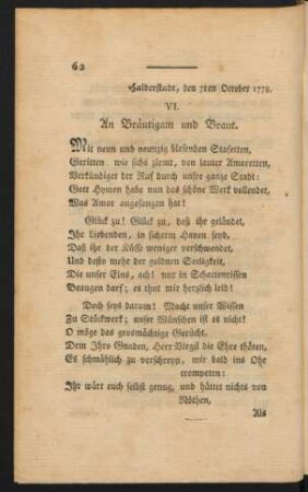 VI. An Bräutigam und Braut