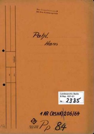 Personenheft Hans Pahl (*09.01.1911), SS-Sturmbannführer