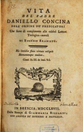 Vita del padre Danielo Concina dell'ordine de'predicatori