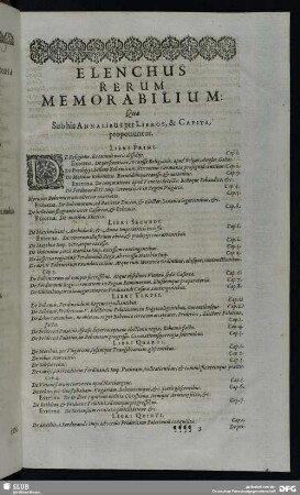 Elenchus Rerum Memorabilium: Quae Sub his Annalibus per Libros, & Capita, proponuntur