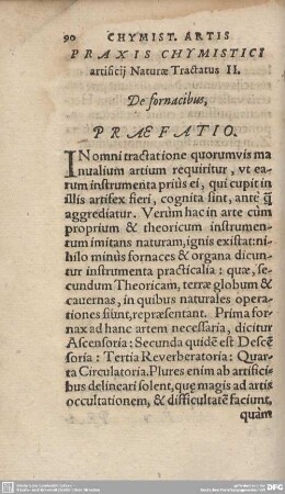 Praxis Chymistici artifidij Naturae Tractatus II. De fornacibus.