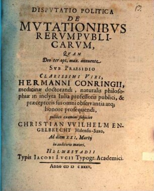 Disputatio Politica De Mutationibus Rerumpublicarum