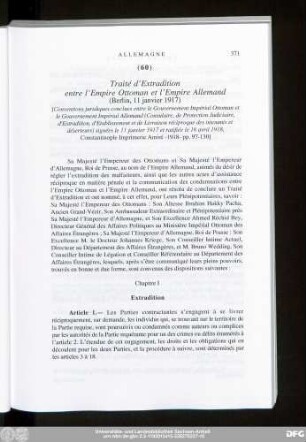 (60) Traité d'Extradition entre l'Empire Ottoman et l'Empire Allemand (Berlin, 11 janvier 1917)