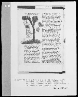 Jean de Mandeville, Reise nach Jerusalem — Selbstmord des Judas, Folio 23verso