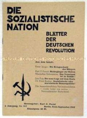 Links-nationale Monatsschrift "Die sozialistische Nation" u.a. zur Agrarpolitik