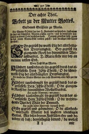 Der achte Theil. Gebett zu der Mutter Gottes.