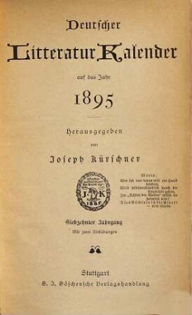 Deutscher Litteratur-Kalender : auf das Jahr .... 17. 1895