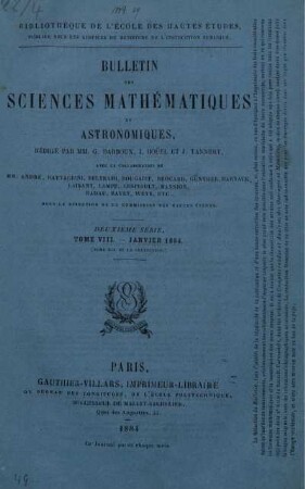 Tome VIII. - Janvier 1884.