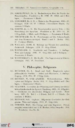 V. Philosophie, Religion (Nr. 241-252)
