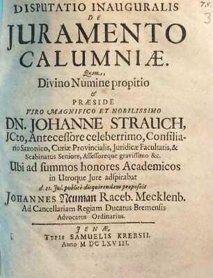Disputatio Inauguralis De Iuramento Calumniae