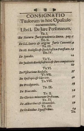 Consignatio Titulorum in hoc Opusculo occurrentium.