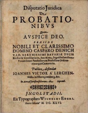 Disputatio Juridica De Probationibvs