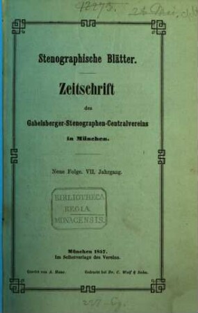 Stenographische Blätter : Zeitschrift und Lesebibliothek, 7. 1857