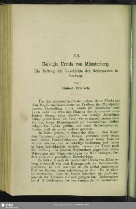 XII. Herzogin Ursula von Münsterberg : Ein Beitrag zur Geschichte der Reformation in Sachsen