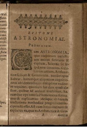 Epitome Astronomiae. Proemium