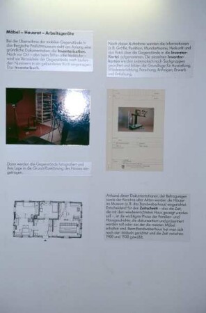 Ausstellungstafel "Möbel - Hausrat - Arbeitsgeräte"